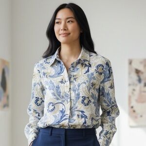 Rachel Zoe Blue and Cream Paisley Blouse